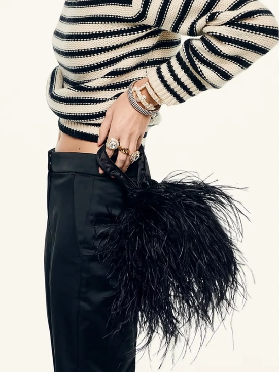 J. Crew Handbags - J. Crew collection Santorini black bag with Ostrich feathers.